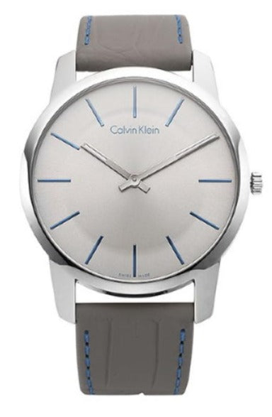  Shop Authentic Calvin Klein City Silver Dial Grey Leather Strap Watch for Men - K2G211Q4 - Luxxuri