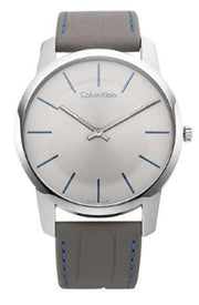  Shop Authentic Calvin Klein City Silver Dial Grey Leather Strap Watch for Men - K2G211Q4 - Luxxuri