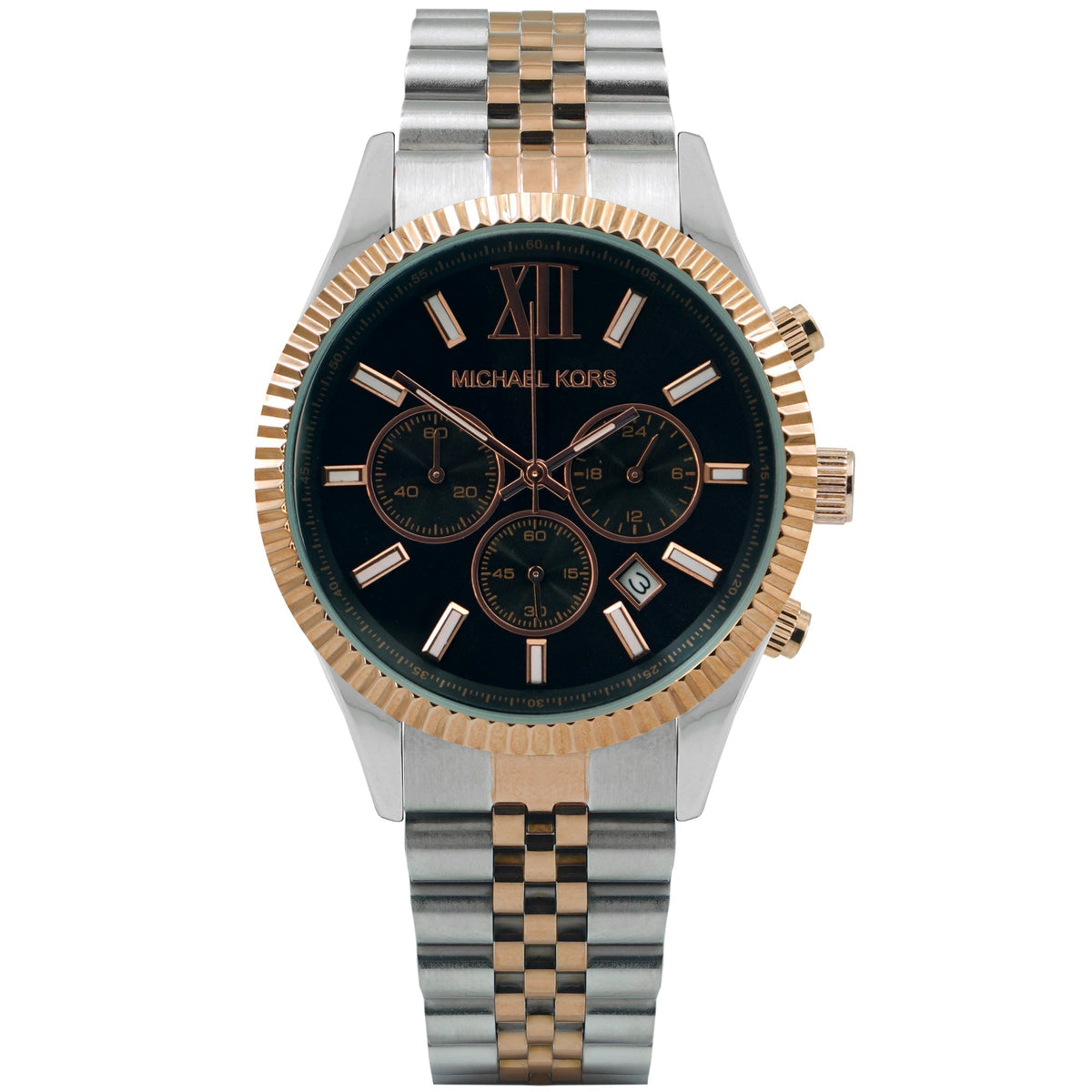  Shop Authentic Michael Kors Lexington Chronograph Crystals Black Dial Two Tone Steel Strap Watch for Men - MK8714 - Luxxuri