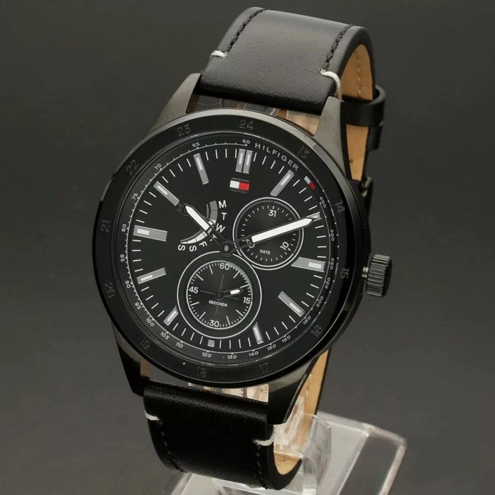  Shop Authentic Tommy Hilfiger Austin Black Dial Black Leather Strap Watch for Men - 1791638 - Luxxuri