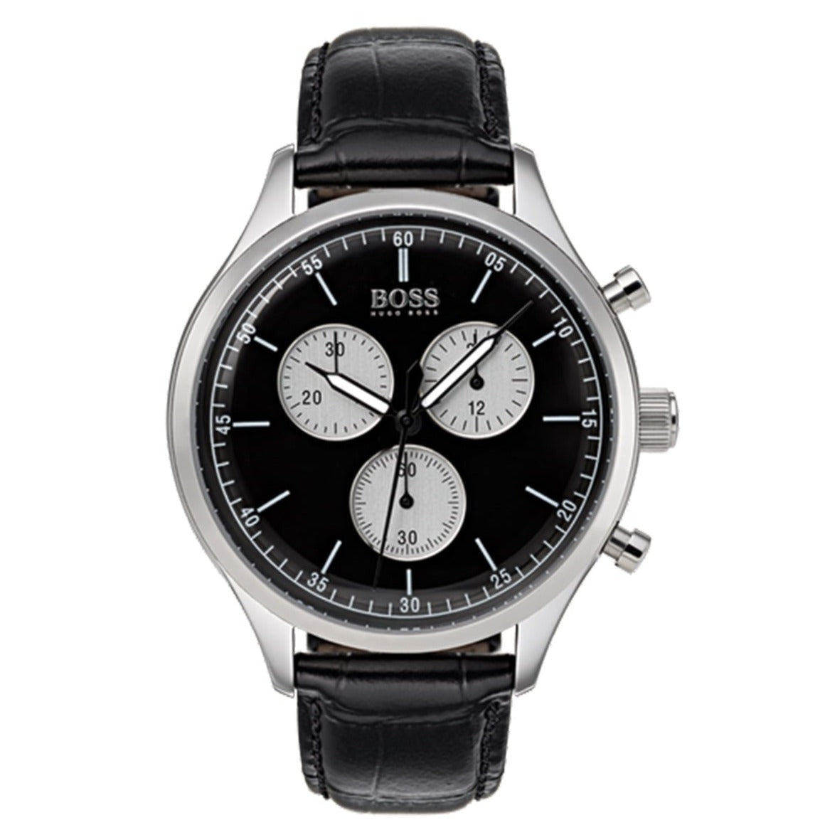  Shop Authentic Hugo Boss Companion Black Dial Black Leather Strap Watch for Men - 1513543 - Luxxuri