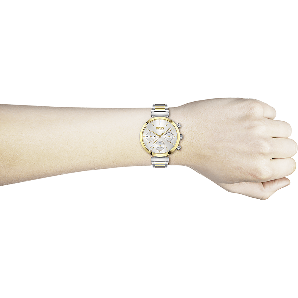  Shop Authentic Hugo Boss Flawless Silver Dial Two Tone Steel Strap Watch for Women - 1502550 - Luxxuri