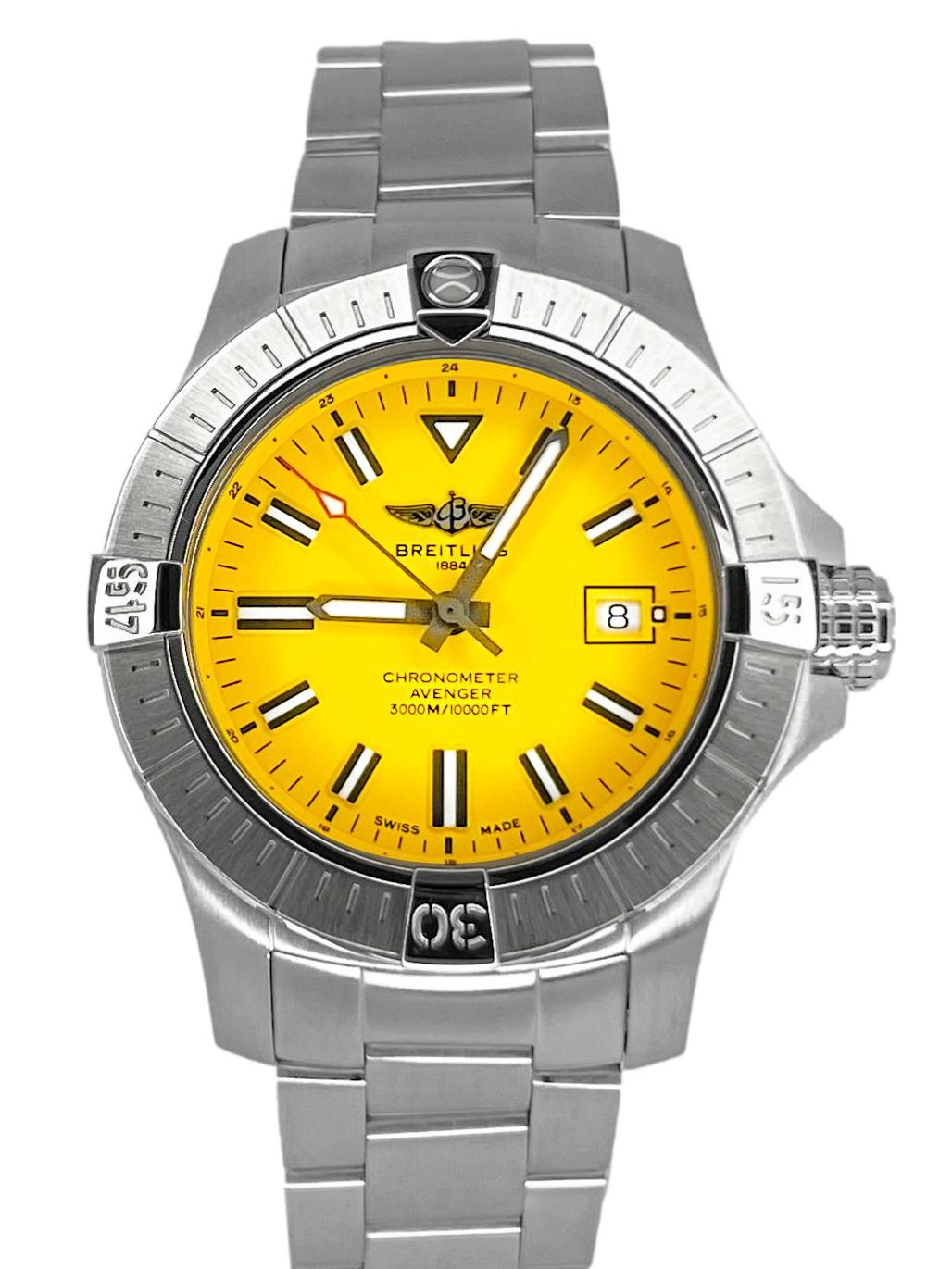  Shop Authentic Breitling Avenger Automatic 45mm Seawolf Yellow Dial Silver Steel Strap Strap Watch for Men - A17319101/1A1 - Luxxuri
