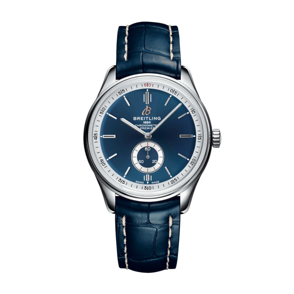  Shop Authentic Breitling Premier Automatic 40mm Blue Dial Blue Leather Strap Mens Watch - A37340351C1P2 - Luxxuri