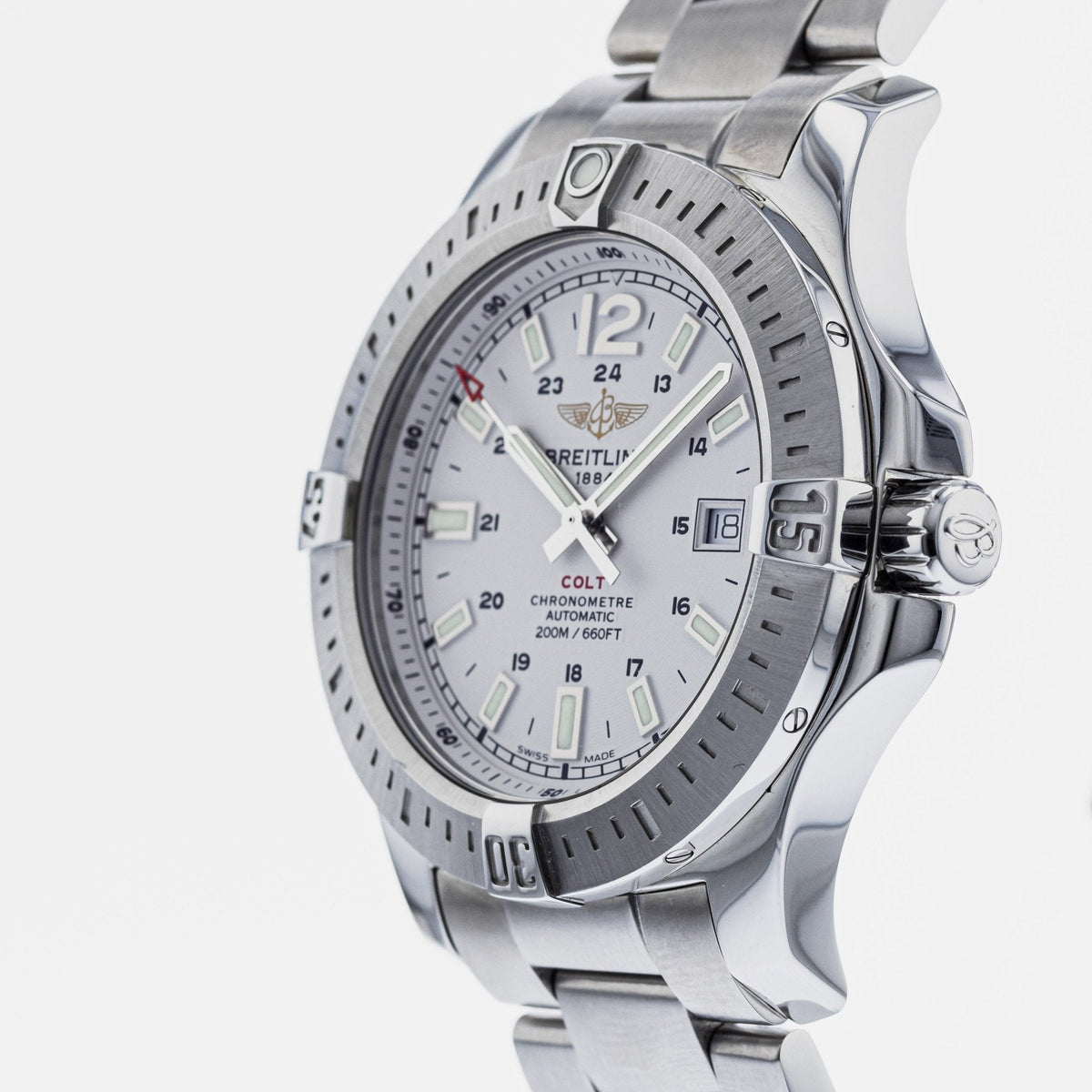  Shop Authentic Breitling Colt Automatic Silver Dial Black Leather Mens Watch - A1738811/G791/173A - Luxxuri