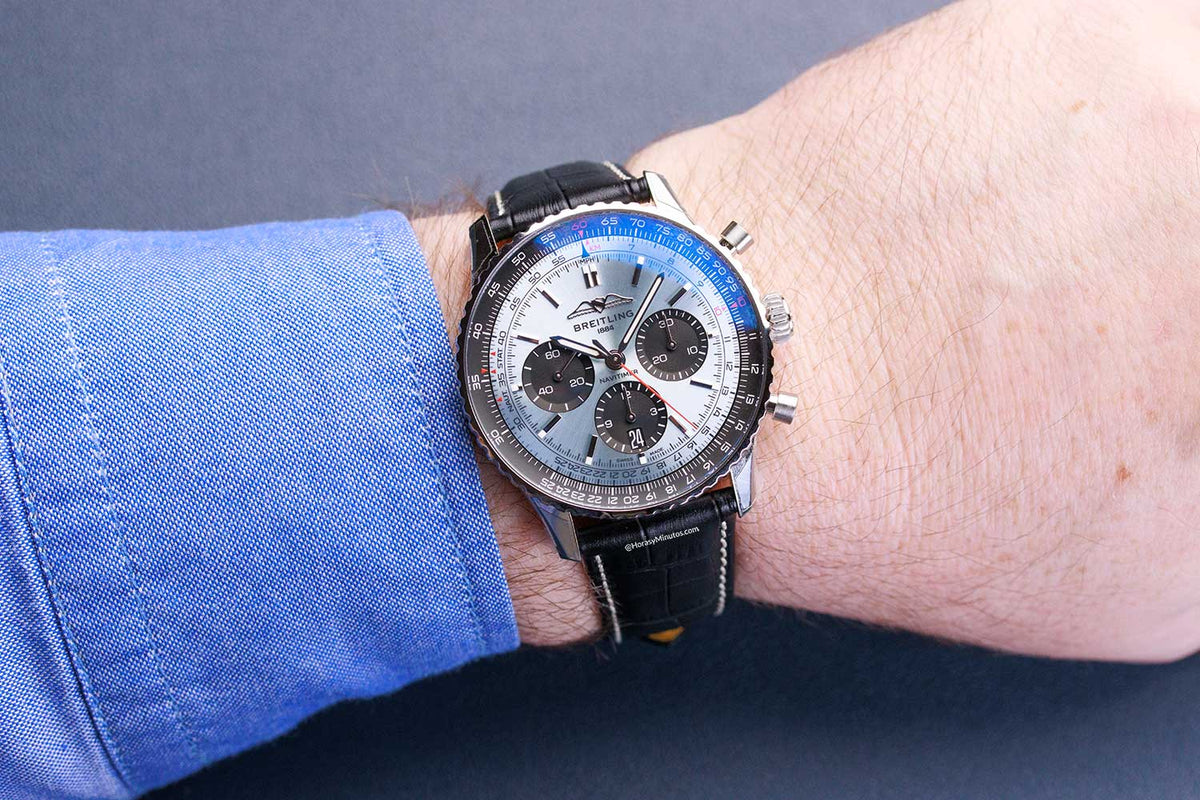  Shop Authentic Breitling Navitimer B01 Chronograph 43 Blue Dial Black Leather Strap Watch for Men - AB0138241C1P1 - Luxxuri