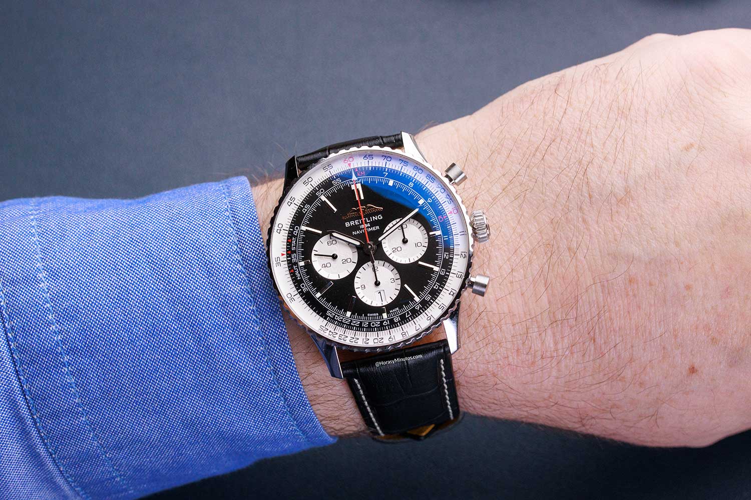  Shop Authentic Breitling Navitimer B01 Chronograph 46 Black Dial Black Leather Strap Watch for Men - AB0137211B1P1 - Luxxuri