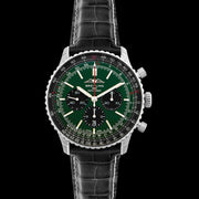  Shop Authentic Breitling Navitimer B01 Chronograph 46 Green Dial Black Leather Strap Watch for Men - AB0137241L1P1 - Luxxuri