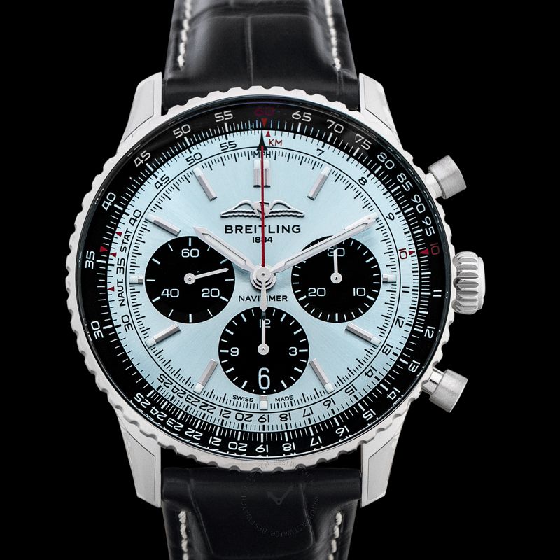  Shop Authentic Breitling Navitimer B01 Chronograph 43 Blue Dial Black Leather Strap Watch for Men - AB0138241C1P1 - Luxxuri