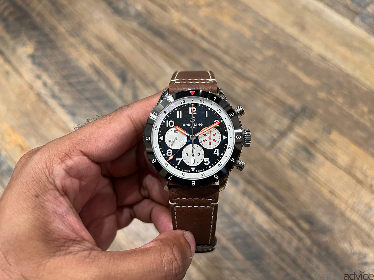  Shop Authentic Breitling Super Avi B04 Chronograph GMT 46 Mosquito Black Dial Brown Leather Strap Watch for Men - YB04451A1B1X1 - Luxxuri