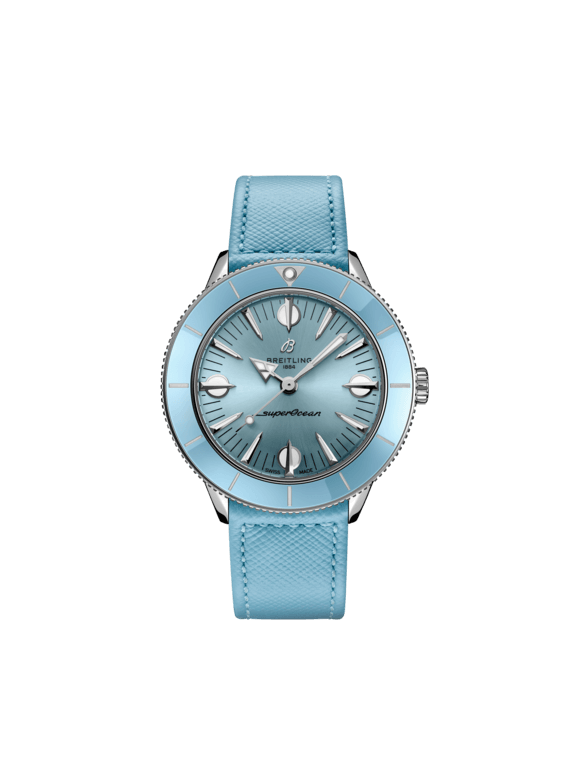  Shop Authentic Breitling Superocean Heritage '57 Pastel Paradise Blue Dial Blue Leather Strap Watch for Women - A10340161C1X1 - Luxxuri