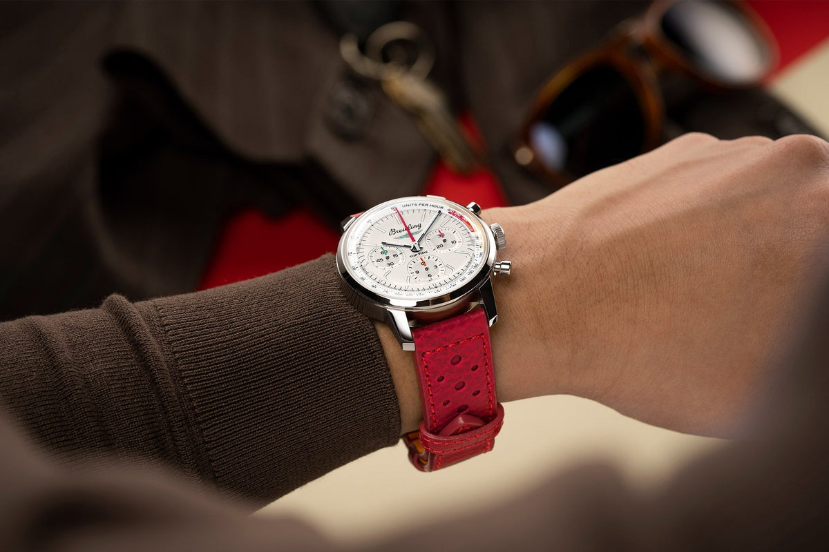  Shop Authentic Breitling Top Time B01 Ford Thunderbird White Dial Red Leather Strap Watch for Men - AB01766A1A1X1 - Luxxuri