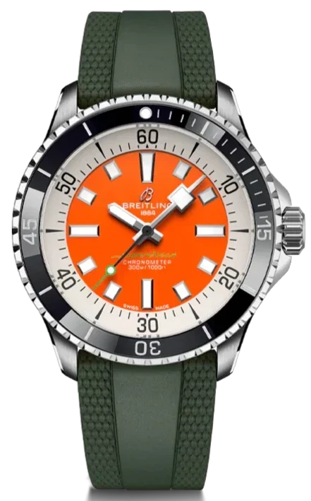  Shop Authentic Breitling Superocean Automatic 42mm Kelly Slater Limited Edition Orange Dial Green Rubber Strap Watch for Men - A173751A101S1 - Luxxuri