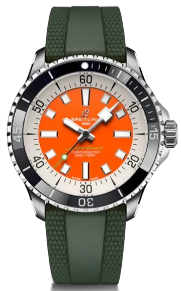  Shop Authentic Breitling Superocean Automatic 42mm Kelly Slater Limited Edition Orange Dial Green Rubber Strap Watch for Men - A173751A101S1 - Luxxuri