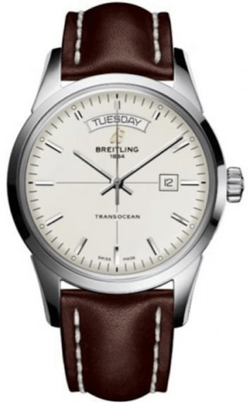  Shop Authentic Breitling Transocean Day & Date 43mm Brown Leather Strap Mens Watch - A4531012|G751|437X|A20B A.1 - Luxxuri