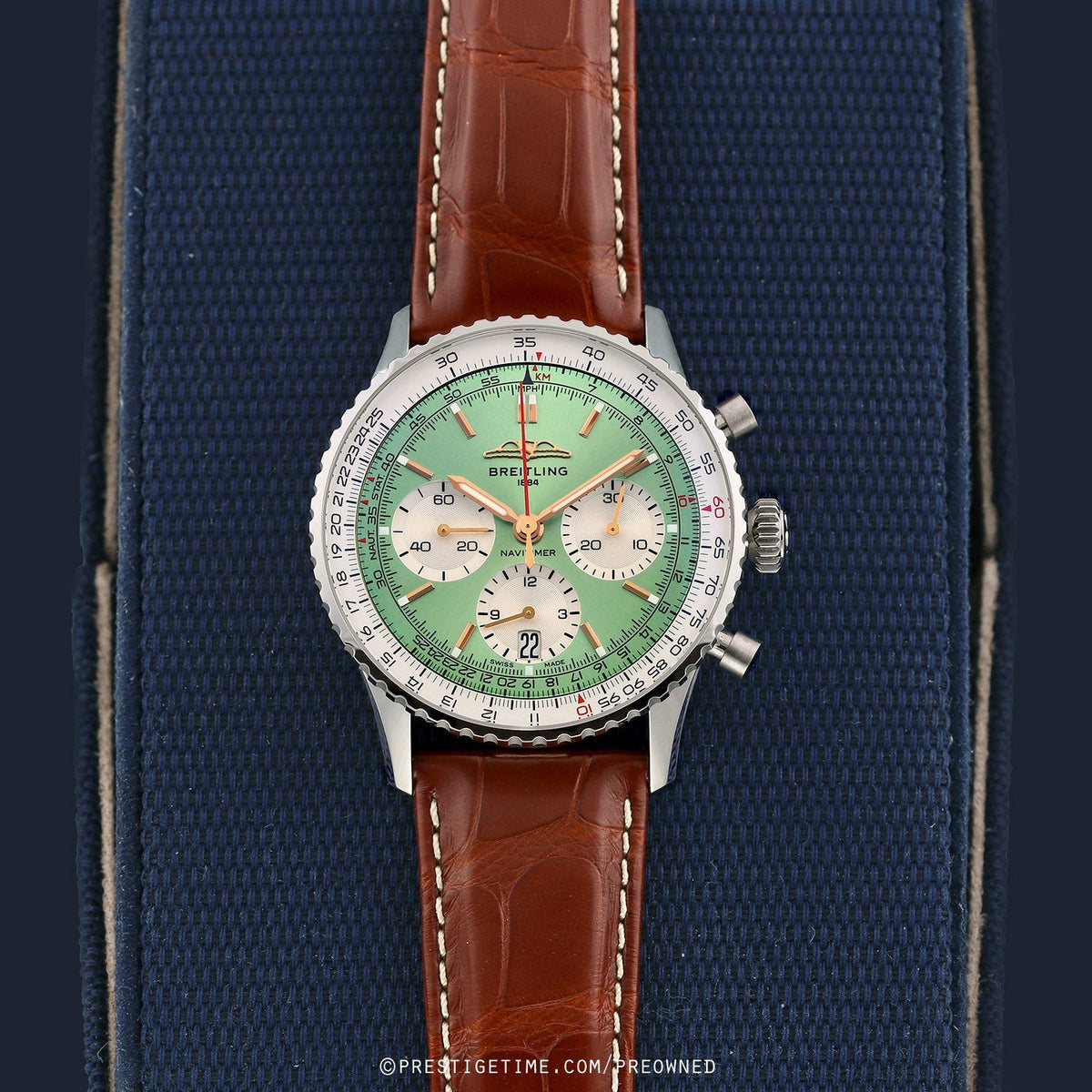  Shop Authentic Breitling Navitimer B01 Chronograph 41 Green Dial Brown Leather Strap Watch for Men - AB0139211L1P1 - Luxxuri