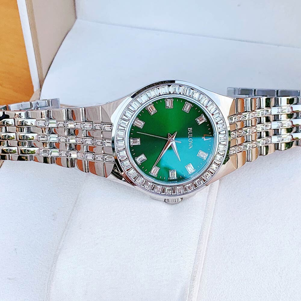  Shop Authentic Bulova Phantom Classic Baguette Green Dial Silver Steel Strap Watch for Men - 96A253 - Luxxuri