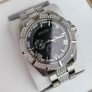  Shop Authentic Bulova Crystal Collection Chronograph Black Dial Two Tone Steel Strap Watch for Men - 96C126 - Luxxuri