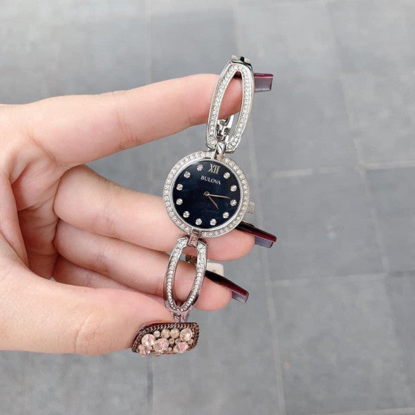  Shop Authentic Bulova Crystal Black Mother of Pearl Dial Silver Steel Strap Watch for Women - 96L224 - Luxxuri