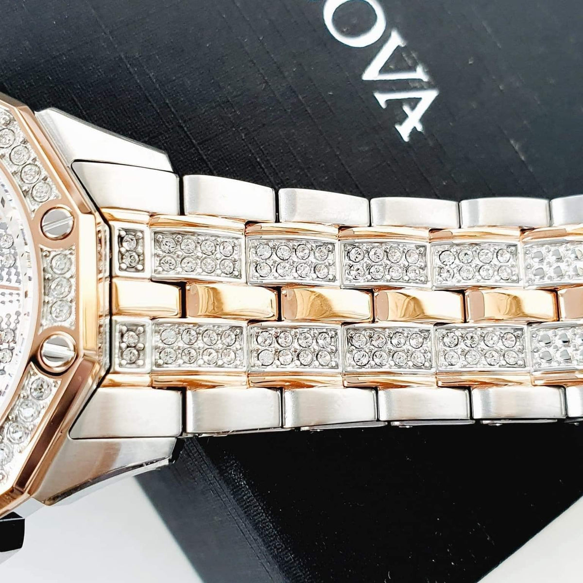  Shop Authentic Bulova Octova Crystal Silver Dial Two Tone Steel Strap Watch for Men - 98C133 - Luxxuri