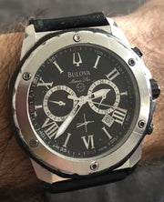  Shop Authentic Bulova Marine Star Chronograph Black Dial Black Rubber Strap Watch for Men - 98B127 - Luxxuri