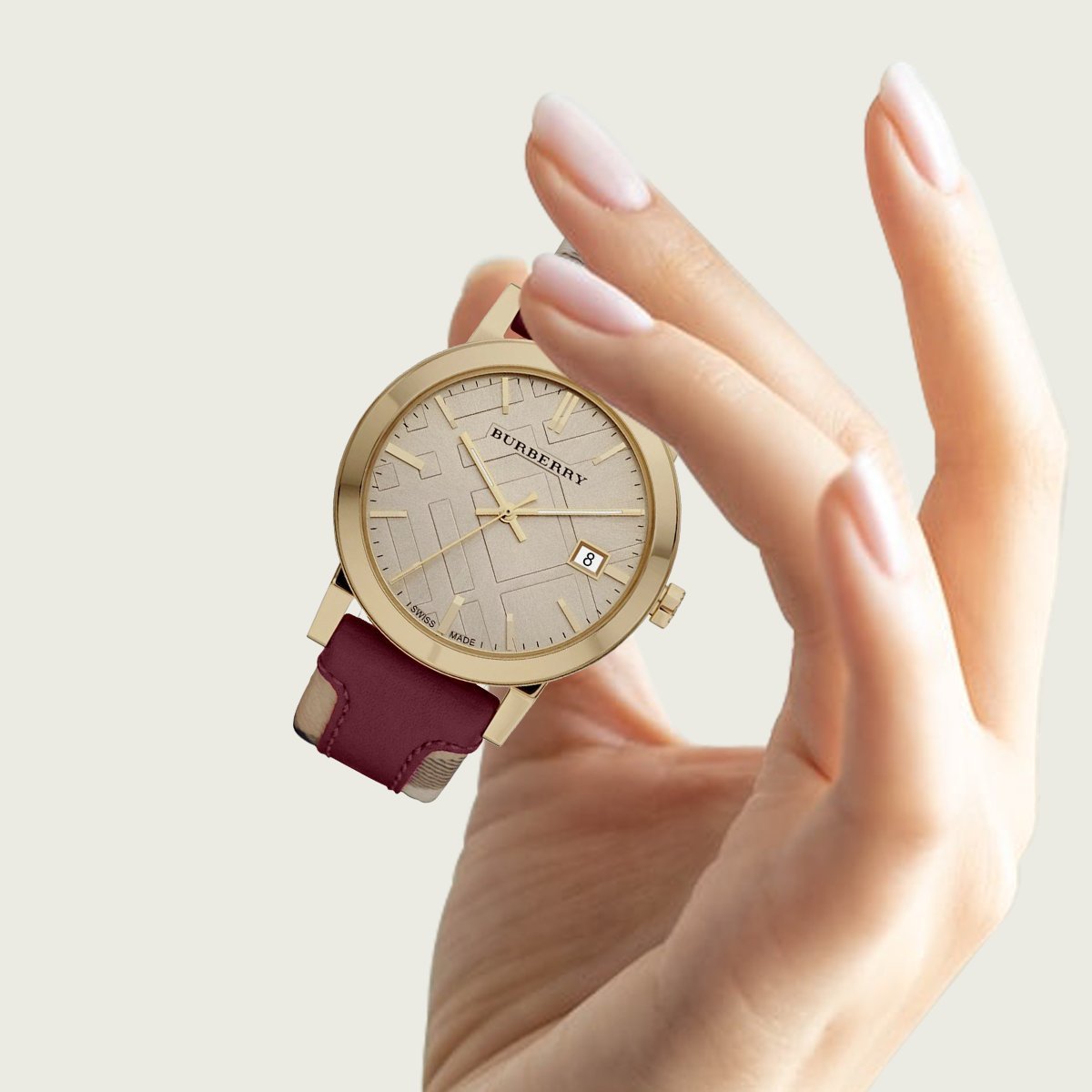  Shop Authentic Burberry Heritage Nova Gold Dial Haymarket Red Leather Strap Watch for Women - BU9111 - Luxxuri