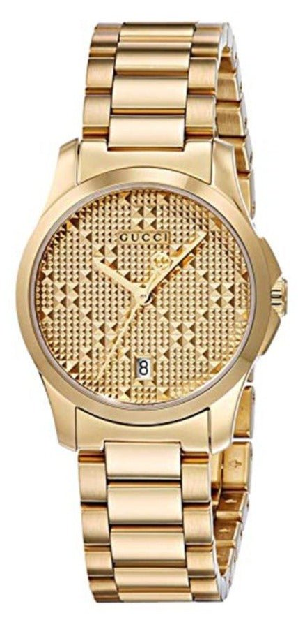  Shop Authentic Gucci G Timeless Gold Dial Gold Steel Strap Watch For Women - YA126553 - Luxxuri