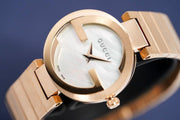  Shop Authentic Gucci G Interlocking Mother of Pearl Dial Rose Gold Steel Strap Watch For Women - YA133515 - Luxxuri