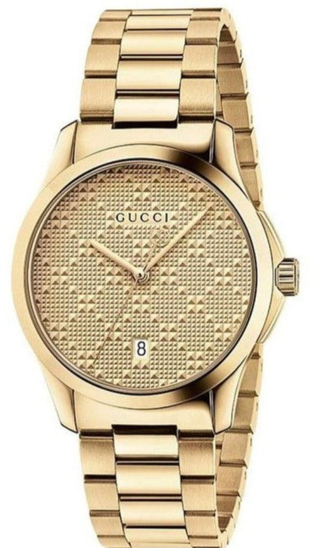  Shop Authentic Gucci G Timeless Gold Dial Gold Steel Strap Unisex Watch - YA126461 - Luxxuri