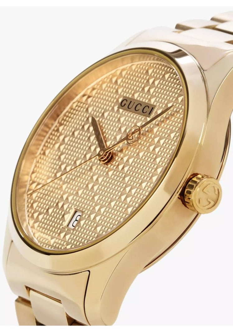  Shop Authentic Gucci G Timeless Gold Dial Gold Steel Strap Watch For Women - YA126553 - Luxxuri