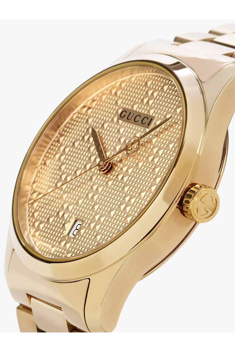  Shop Authentic Gucci G Timeless Gold Dial Gold Steel Strap Unisex Watch - YA126461 - Luxxuri