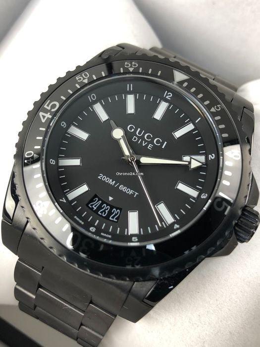  Shop Authentic Gucci Dive Quartz Black Dial Black Steel Strap Watch For Men - YA136205 - Luxxuri
