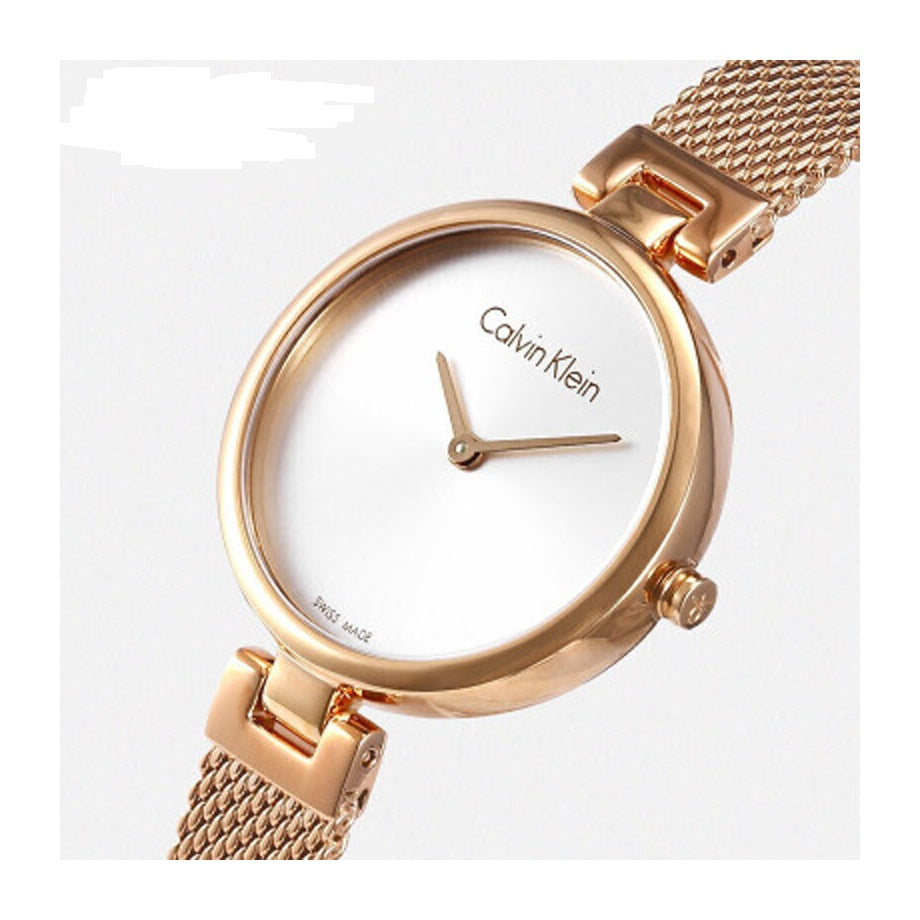  Shop Authentic Calvin Klein Authentic Silver Dial Rose Gold Mesh Bracelet Watch for Women - K8G23626 - Luxxuri