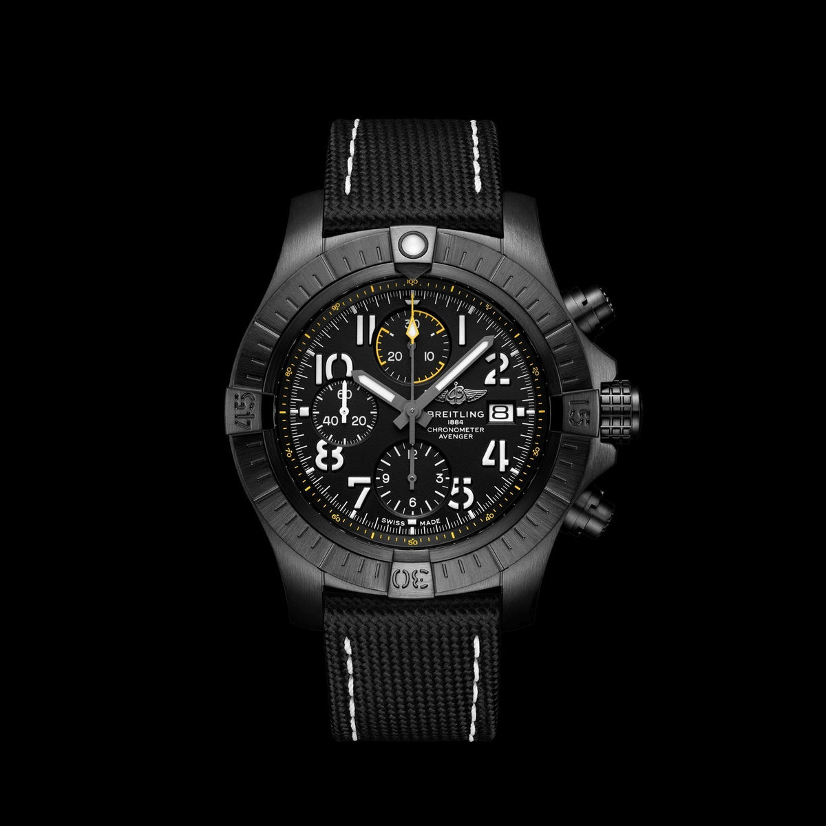  Shop Authentic Breitling Avenger Chronograph 45mm Night Mission Black Dial Black Nylon Strap Watch for Men - V13317101B1X1 - Luxxuri