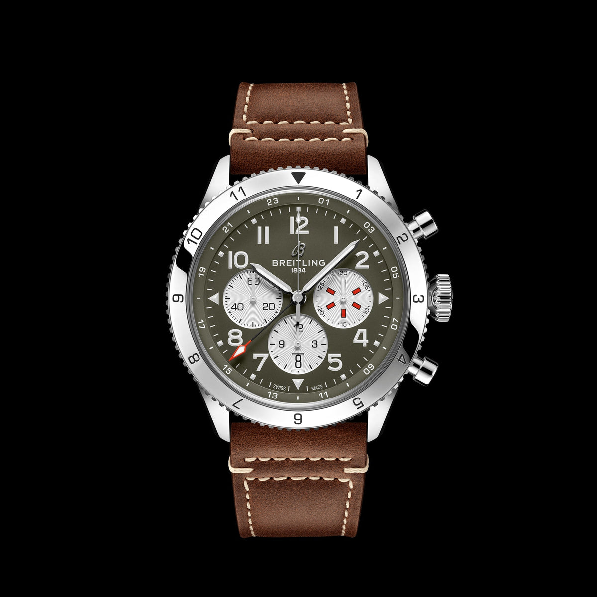 Shop Authentic Breitling Super Avi B04 Chronograph GMT 46 Curtiss Warhawk Green Dial Brown Leather Strap Watch for Men - AB04452A1L1X1 - Luxxuri