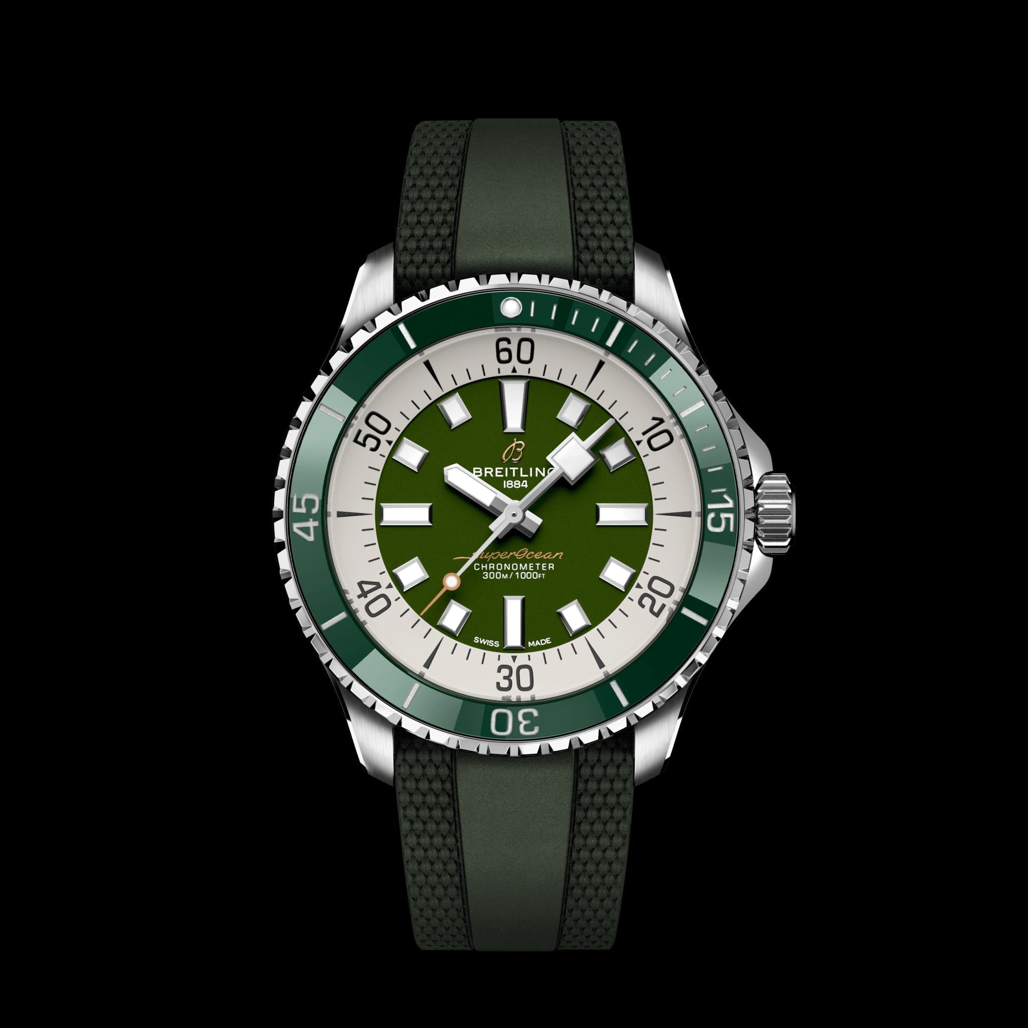 Shop Authentic Breitling Superocean Automatic 44 Green Dial Green Rubber Strap Watch for Men - A17376A31L1S1 - Luxxuri
