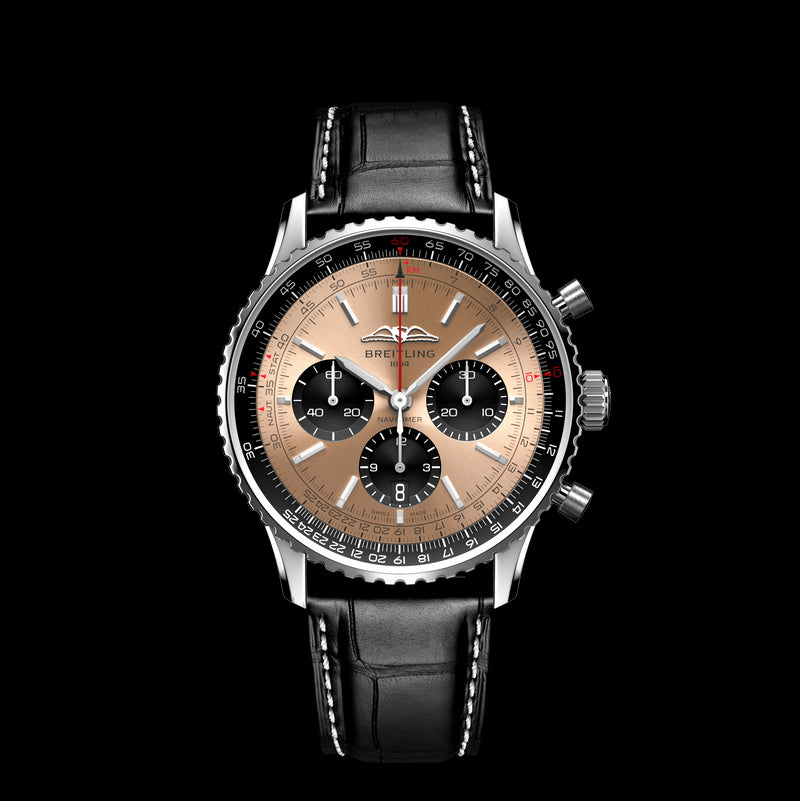 Shop Authentic Breitling Navitimer B01 Chronograph 43 Brown Dial Black Leather Strap Watch for Men - AB0138241K1P1 - Luxxuri