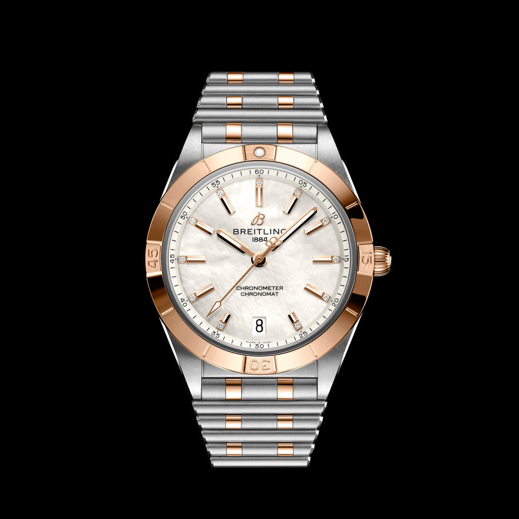  Shop Authentic Breitling Chronomat 36 Mother of Pearl Dial Two Tone Steel Strap Watch for Women - U10380101A2U1 - Luxxuri