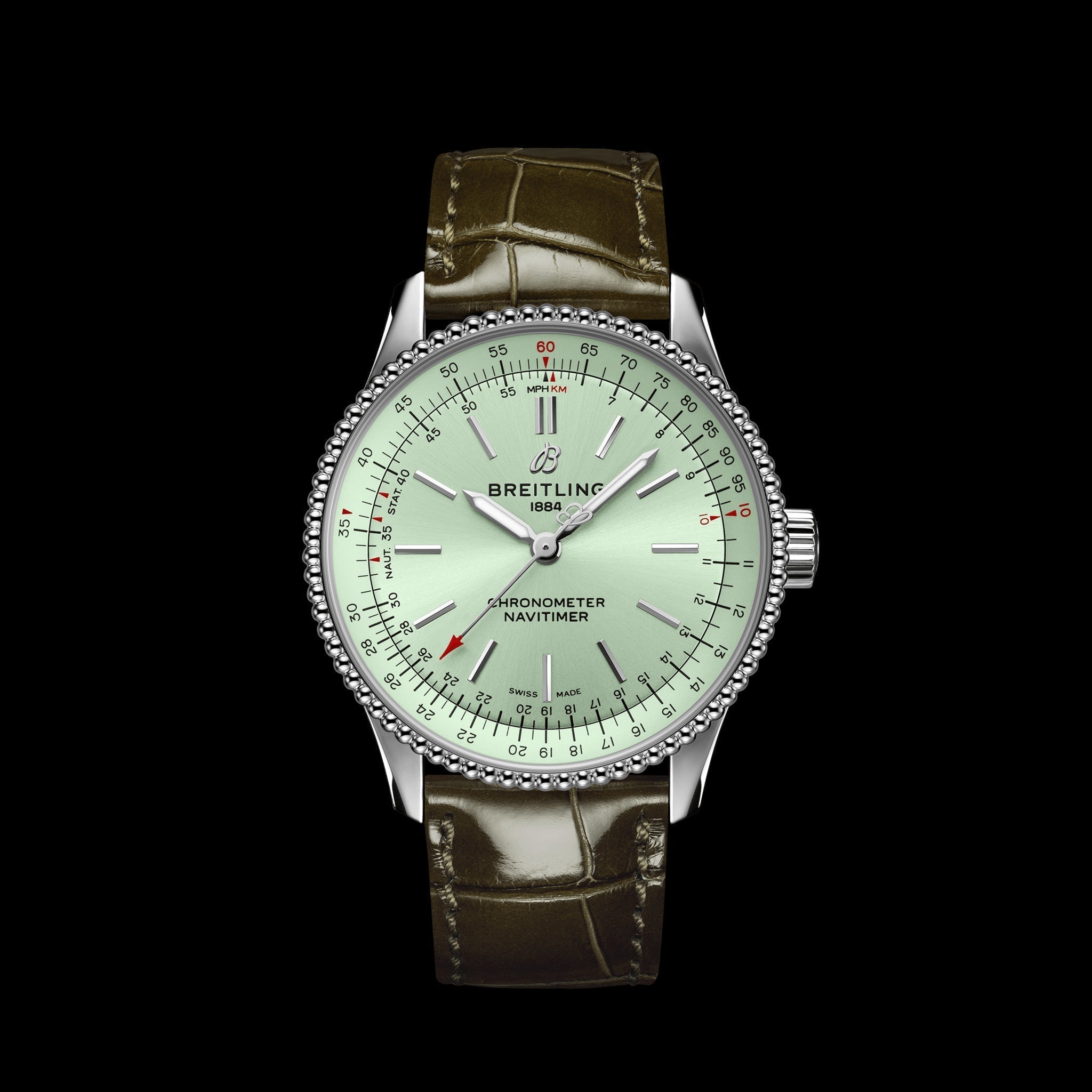  Shop Authentic Breitling Navitimer Automatic 35 Green Dial Green Leather Strap Watch for Women - A17395361L1P1 - Luxxuri