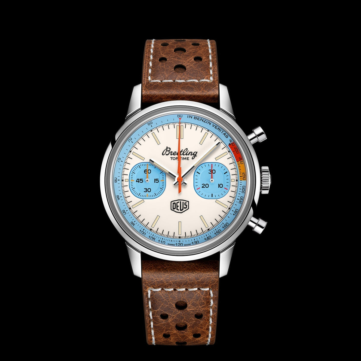  Shop Authentic Breitling Top Time Deus Limited Edition White Dial Brown Leather Strap Watch for Men - A233112A1A1X1 - Luxxuri