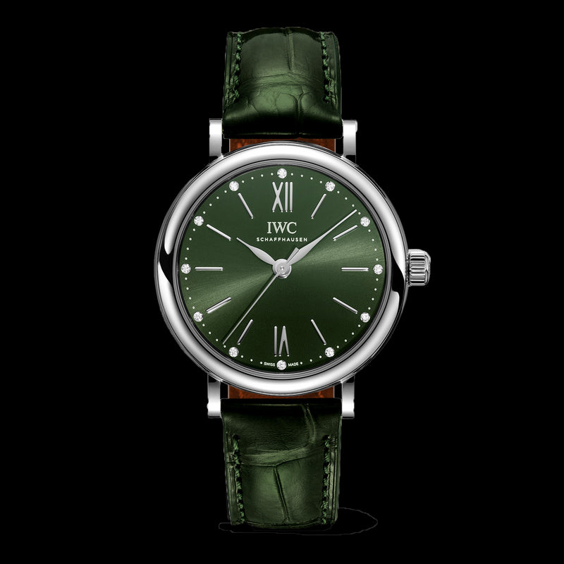  Shop Authentic IWC Portofino Automatic Green Dial Green Leather Strap Watch for Women - IW357405 - Luxxuri