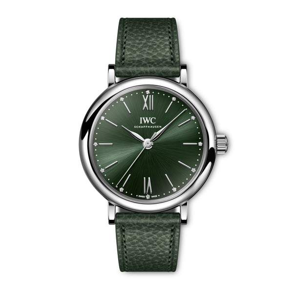  Shop Authentic IWC Portofino Automatic Automatic Green Dial Green Leather Strap Watch for Women - IW357412 - Luxxuri