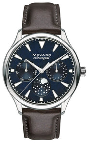  Shop Authentic Movado Heritage Moonphase Blue Dial Brown Leather Strap Watch For Women - 3650009 - Luxxuri