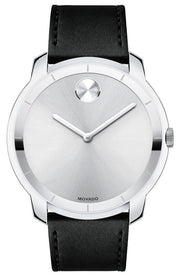  Shop Authentic Movado Bold Silver Dial Black Leather Strap Watch For Men - 3600468 - Luxxuri