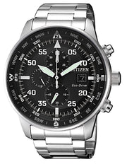 Citizen Eco Drive Chronograph Black Dial Silver Steel Strap Watch For Men - CA0690-88E
