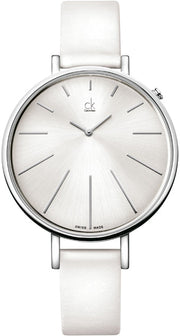  Shop Authentic Calvin Klein Equal White Dial White Leather Strap Watch for Women - K3E231L6 - Luxxuri