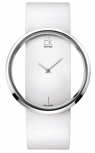  Shop Authentic Calvin Klein Glam Transparent Dial White Leather Strap Watch for Women - K9423101 - Luxxuri