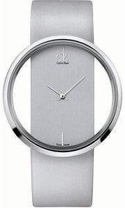  Shop Authentic Calvin Klein Glam Transparent Silver Dial Grey Leather Strap Watch for Women - K9423193 - Luxxuri
