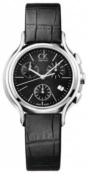  Shop Authentic Calvin Klein Skirt Chronograph Black Dial Black Leather Strap Watch for Men - K2U291C1 - Luxxuri