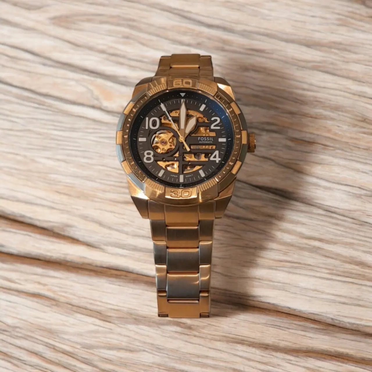  Shop Authentic Fossil Bronson Automatic Skeleton Black Dial Gold Steel Strap Watch for Men - ME3257 - Luxxuri